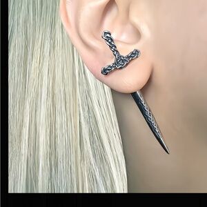 Silver Cross Dagger Earrings